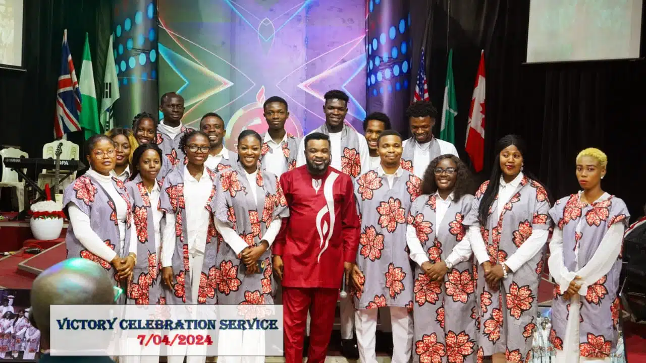 Senior Pastor with youths group photos.
